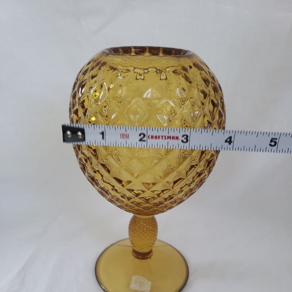 Vintage Viking Glass Amber Diamond Optic Yesteryear Line 8" Ivy Ball Vase - Picture 8 of 9
